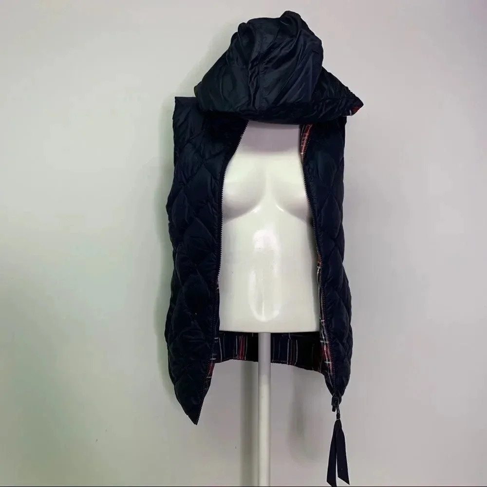 Lululemon The Fluffiest Vest Down Feather Reversible Plaid or Navy Blue Size 2 - Picture 5 of 10
